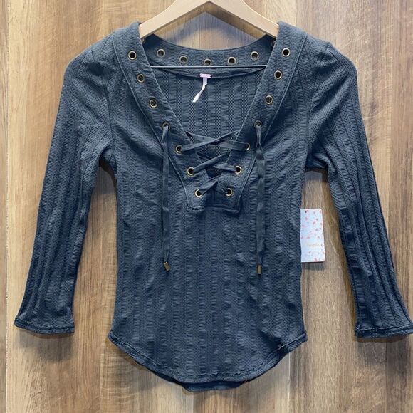 FREE PEOPLE - Ice Cold Lace Up Top - Picture 2 of 4